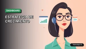 Ilustración vectorial plana premium de una mujer profesional trabajando de forma remota junto a una plantilla de dashboard de Excel para estrategia de negocio.