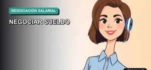 Ilustración vectorial plana de estilo Corporate Memphis de una mujer profesional chilena con blusa azul, representando la negociación salarial con SENCE en un entorno de trabajo remoto moderno.