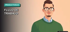 Ilustración vectorial plana de un trabajador remoto masculino en Chile, junto a una plantilla de flujo de trabajo para Outlook, sobre un fondo degradado moderno.