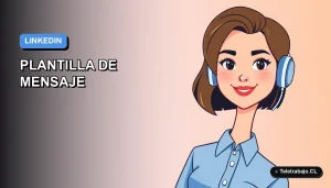 Ilustración vectorial plana de estilo premium que representa una plantilla de mensaje para LinkedIn, con un fondo degradado azul y un personaje femenino de estilo Corporate Memphis.