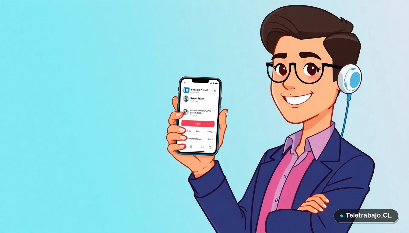 Ilustración plana de profesional chileno usando plantilla de mensaje para conectar en LinkedIn