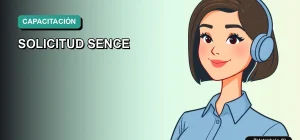 Ilustración plana corporativa de una mujer profesional con blusa azul y corte bob, sobre fondo degradado verde agua, representando la guía para el formulario SENCE para empleadores.