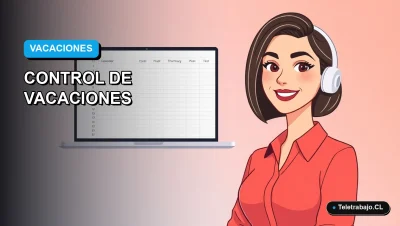 Ilustración vectorial plana de una trabajadora de oficina moderna junto a una plantilla de Excel automatizada para gestión de vacaciones.