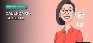 Ilustración vectorial plana premium de una mujer profesional chilena sonriente junto a un calendario y gráficos, sobre fondo degradado verde azulado. Representa organización y eficiencia laboral para el año 2026.