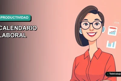 Ilustración vectorial plana premium de una mujer profesional chilena sonriente junto a un calendario y gráficos, sobre fondo degradado verde azulado. Representa organización y eficiencia laboral para el año 2026.