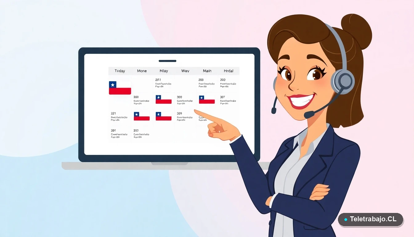 Profesional chilena usando plantilla de calendario laboral en Excel para planificar el año 2026