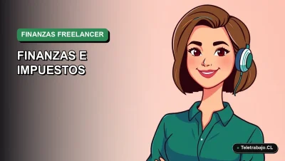 Ilustración vectorial plana de una mujer freelancer chilena con blusa verde, sonriendo, sobre un fondo degradado azul y verde. Representa el control financiero y tributario para trabajadores independientes.