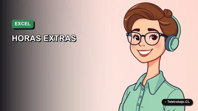 Ilustración vectorial plana de una trabajadora chilena sonriente junto a una plantilla de Excel para calcular horas extras y gratificación legal.
