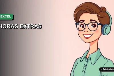 Ilustración vectorial plana de una trabajadora chilena sonriente junto a una plantilla de Excel para calcular horas extras y gratificación legal.
