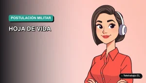 Ilustración vectorial plana de una mujer profesional revisando una plantilla de Excel para hoja de vida militar, fondo degradado vacío.