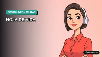 Ilustración vectorial plana de una mujer profesional revisando una plantilla de Excel para hoja de vida militar, fondo degradado vacío.