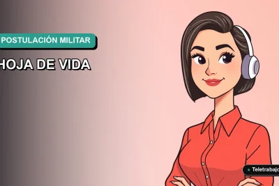 Ilustración vectorial plana de una mujer profesional revisando una plantilla de Excel para hoja de vida militar, fondo degradado vacío.