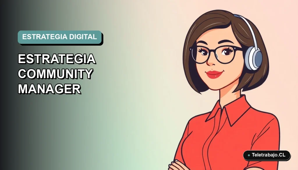 Ilustración vectorial plana de una mujer profesional remota, con fondo degradado suave, representando la organización de estrategias digitales para community managers.