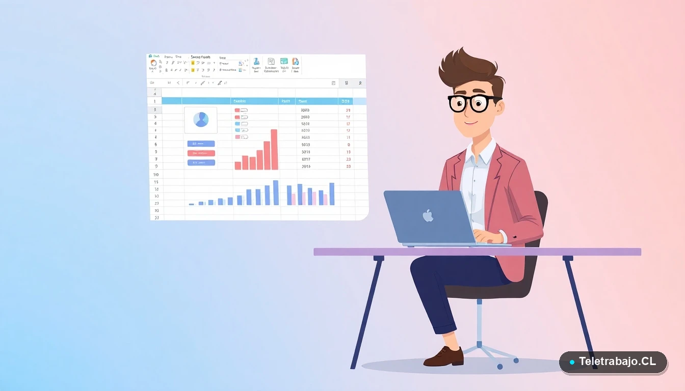Profesional chileno usando plantilla Excel para gestionar redes sociales como community manager remoto