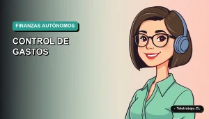 Ilustración vectorial plana premium de una mujer profesional autónoma chilena, con expresión positiva, frente a un fondo de gradiente suave azul verdoso. Representa el control financiero y la productividad para emprendedores.