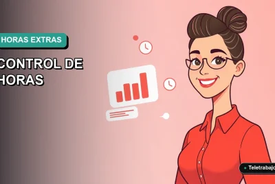 Ilustración vectorial plana de estilo premium que representa a una trabajadora remota feliz junto a un gráfico de productividad, para un artículo sobre plantilla Excel y cumplimiento del SMI 2026.