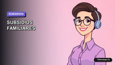 Ilustración vectorial plana y moderna de una trabajadora remota feliz junto a una plantilla de Excel para controlar subsidios familiares en Chile, fondo degradado liso.