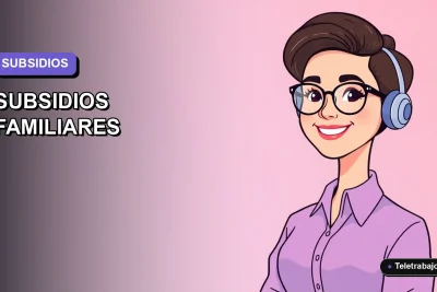 Ilustración vectorial plana y moderna de una trabajadora remota feliz junto a una plantilla de Excel para controlar subsidios familiares en Chile, fondo degradado liso.