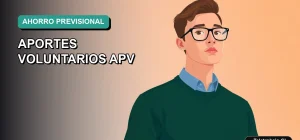 Ilustración vectorial plana premium de un trabajador revisando finanzas personales en una laptop, sobre fondo degradado suave. Representa el control de aportes voluntarios al APV.