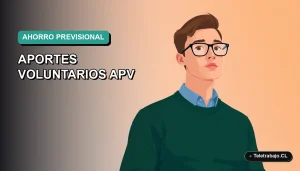Ilustración vectorial plana premium de un trabajador revisando finanzas personales en una laptop, sobre fondo degradado suave. Representa el control de aportes voluntarios al APV.