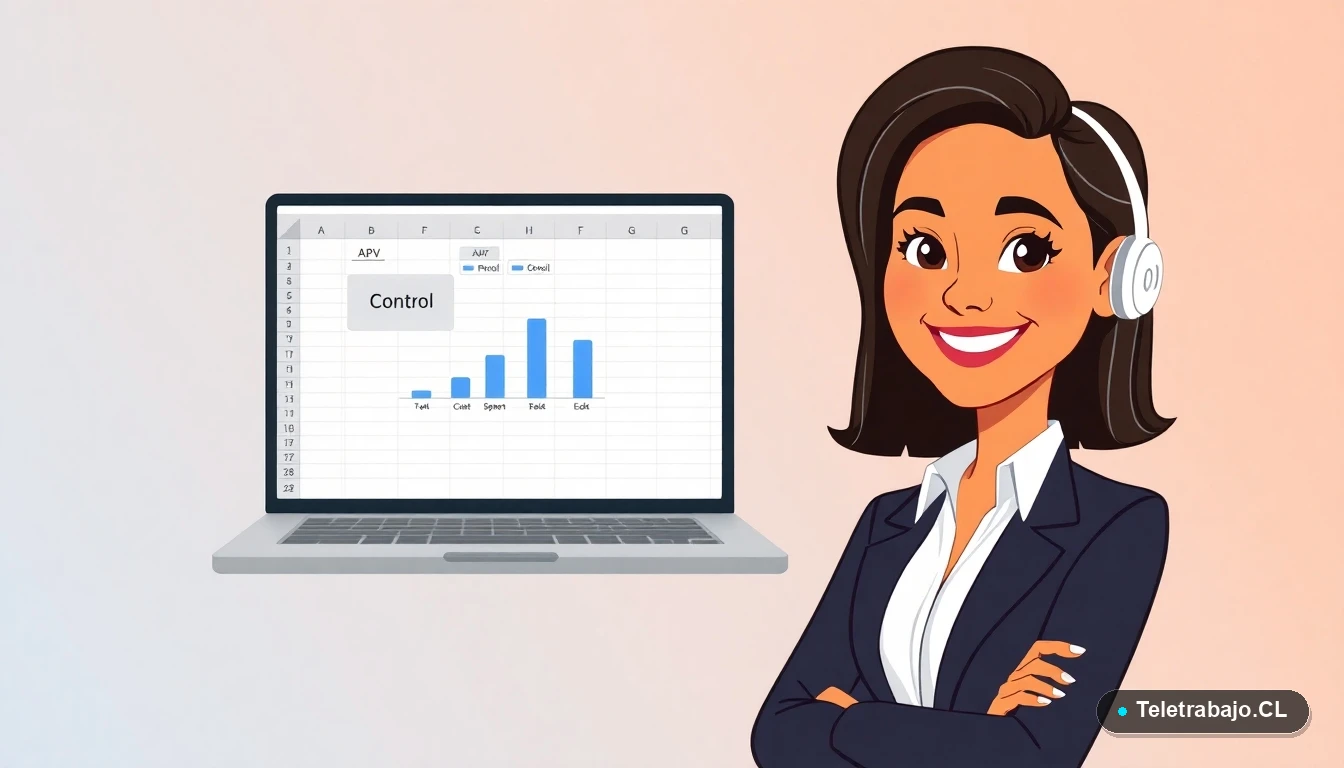 Mujer profesional usando una plantilla de Excel en laptop para controlar sus aportes APV voluntarios