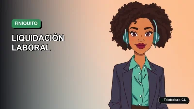 Ilustración vectorial plana de estilo Corporativo Memphis de una mujer profesional chilena sonriente, con fondo degradado verde, para blog sobre cálculo de finiquito.