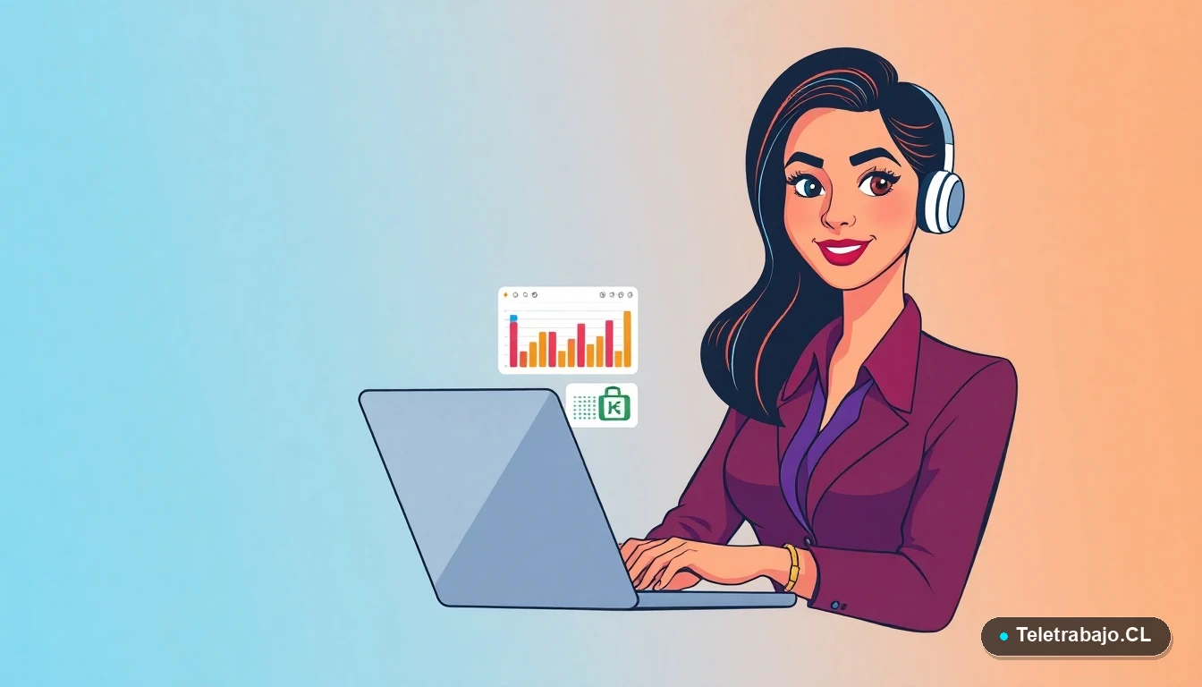 Mujer profesional chilena usando una plantilla de Power Query en Excel para consolidar datos y generar reportes automatizados.