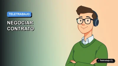 Ilustración vectorial plana de un trabajador profesional en estilo moderno, negociando teletrabajo en Chile, con fondo degradado azul.