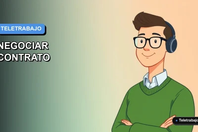 Ilustración vectorial plana de un trabajador profesional en estilo moderno, negociando teletrabajo en Chile, con fondo degradado azul.