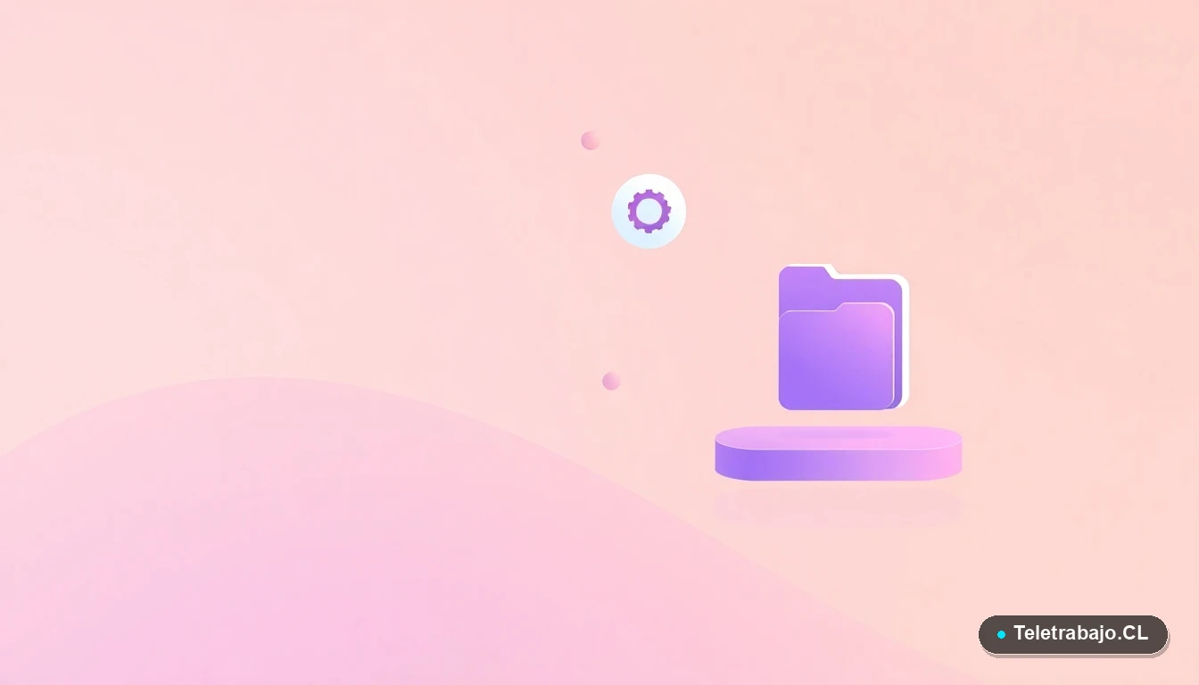 Ilustración abstracta de interfaz de usuario con gráficos y iconos flotantes, sobre un fondo degradado suave melocotón, representando tecnología y optimización.