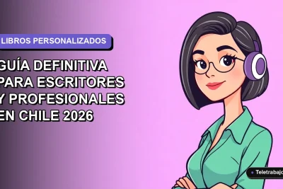 Ilustración vectorial plana de una mujer profesional chilena trabajando de forma remota, con fondo degradado lavanda y espacio negativo, para guía de plantillas de libros personalizados 2026.