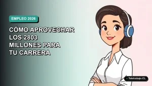 Ilustración vectorial plana de una mujer profesional del rubro tecnológico, con blusa blanca y peinado moderno, sobre un fondo degradado verde azulado. Representa las oportunidades de la Política de Empleo 2026.