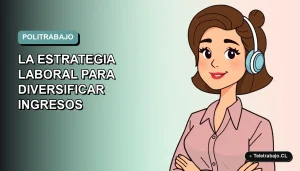 Ilustración vectorial plana de una mujer profesional de teletrabajo, con fondo degradado suave, representando la diversificación de ingresos.
