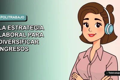 Ilustración vectorial plana de una mujer profesional de teletrabajo, con fondo degradado suave, representando la diversificación de ingresos.