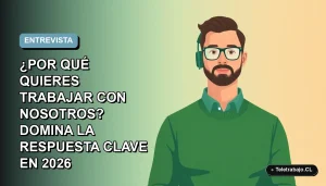 Ilustración plana vectorial de un hombre trabajador remoto con suéter verde, sobre fondo degradado azul y blanco, espacio negativo a la izquierda.