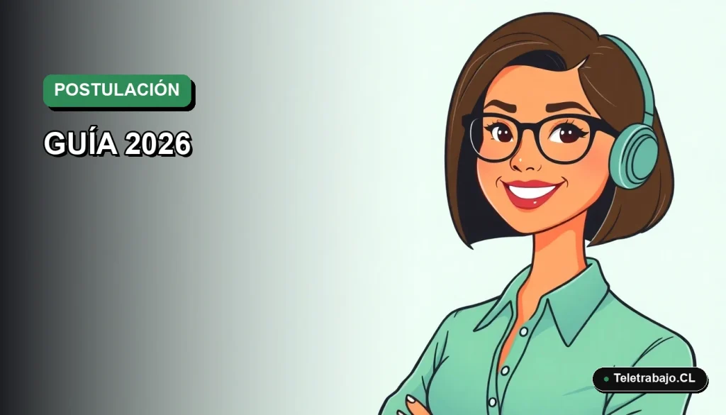 Ilustración vectorial plana de una mujer profesional de teletrabajo sonriendo, con fondo degradado verde suave, concepto de postulación laboral.