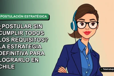 Ilustración vectorial plana de una mujer profesional chilena con blusa azul y lentes, sobre fondo degradado verde, representando estrategia de postulación laboral.