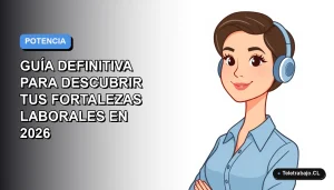 Ilustración vectorial plana de una mujer profesional chilena con blusa azul y cabello corto, sobre fondo degradado azul y gris, representando el crecimiento laboral.