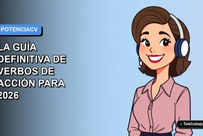 Ilustración plana de trabajadora remota chilena sonriendo junto a un escritorio moderno, fondo con gradiente azul.