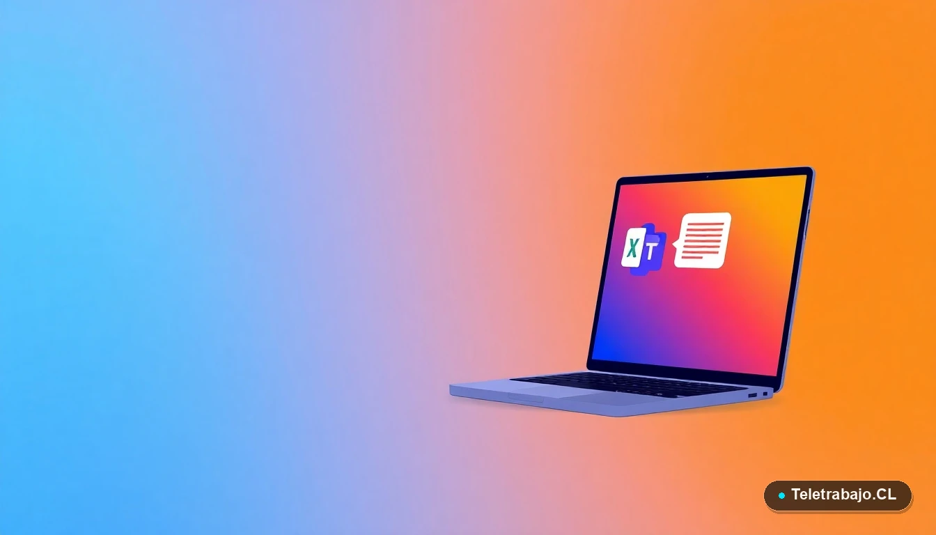 Ilustración plana moderna de una laptop con íconos de ChatGPT, Excel y Microsoft Teams para aumentar la productividad laboral.
