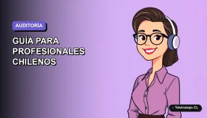 Ilustración vectorial plana de una profesional chilena con blazer, sonriendo, sobre fondo degradado lavanda y azul. Representa prácticas en el Tribunal de Cuentas Europeo.