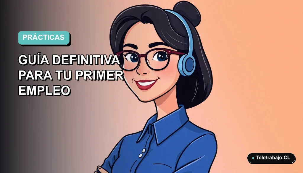 Ilustración plana vectorial de una mujer joven profesional con blusa azul y lentes, sonriendo, sobre un fondo degradado suave azul y verde. Espacio negativo a la izquierda.