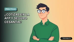 Ilustración vectorial plana de un joven profesional chileno con suéter verde y camisa, sobre fondo degradado teal, representando prácticas profesionales y consultas sobre AFP.