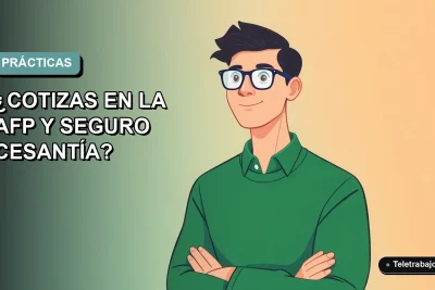 Ilustración vectorial plana de un joven profesional chileno con suéter verde y camisa, sobre fondo degradado teal, representando prácticas profesionales y consultas sobre AFP.