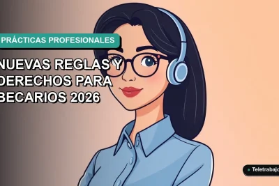 Ilustración plana corporativa de una mujer profesional joven con blusa azul y lentes, sobre fondo degradado verde azulado, representando las nuevas prácticas profesionales en Chile 2026.