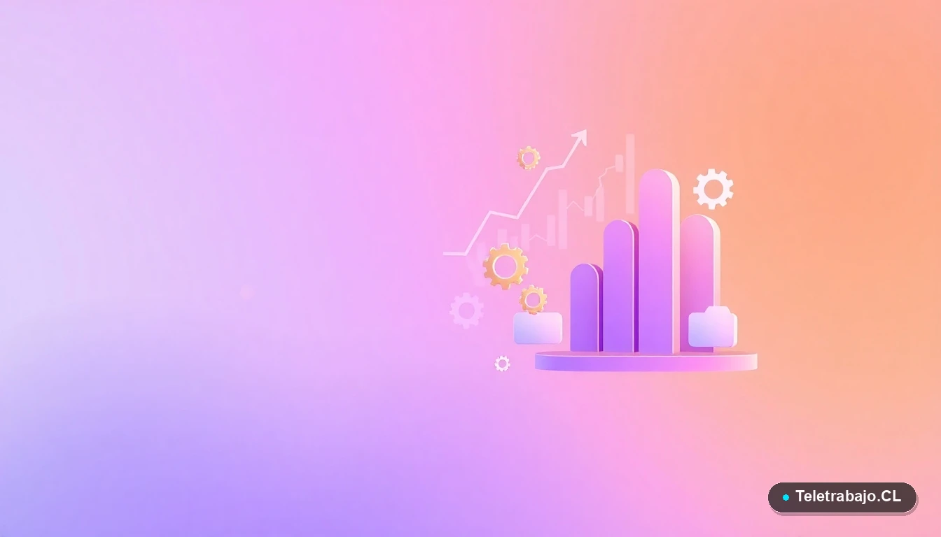 Composición abstracta de interfaz de usuario con gráficos, engranajes y carpetas flotantes en tonos lavanda y durazno, sobre fondo degradado, concepto de nuevas reglas tecnológicas para prácticas.