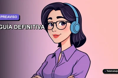 Ilustración plana corporativa de una mujer profesional de teletrabajo, con fondo degradado lavanda y espacio negativo a la izquierda.