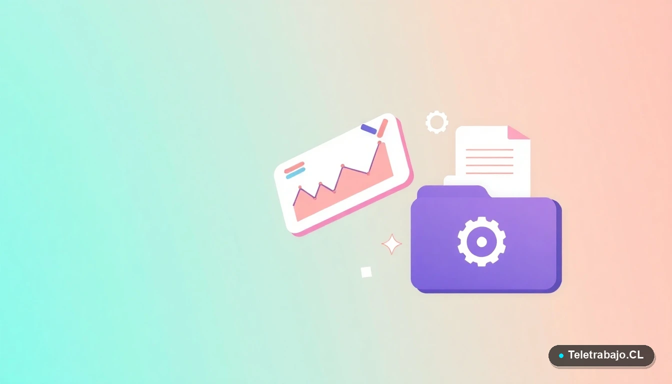 Composición abstracta de interfaz de usuario con gráficos y iconos flotantes, sobre fondo degradado de menta y espacio negativo.