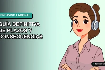 Ilustración plana corporativa de una mujer profesional chilena trabajando remotamente, sobre fondo degradado azul verdoso. Concepto de preaviso laboral y ley del trabajo.