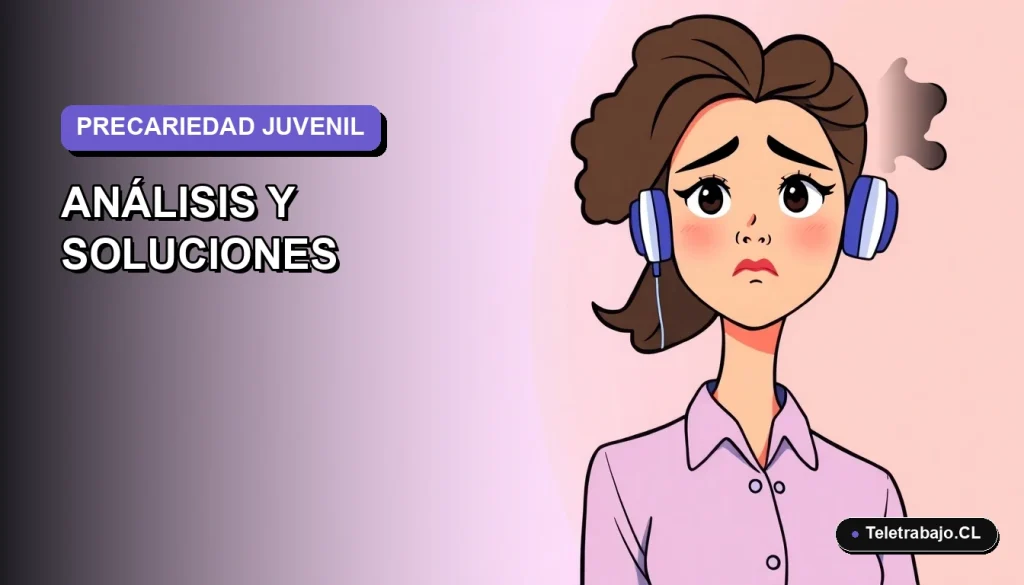 Ilustración vectorial plana de una mujer joven profesional con expresión preocupada, sobre un fondo degradado lavanda suave, representando la incertidumbre laboral.